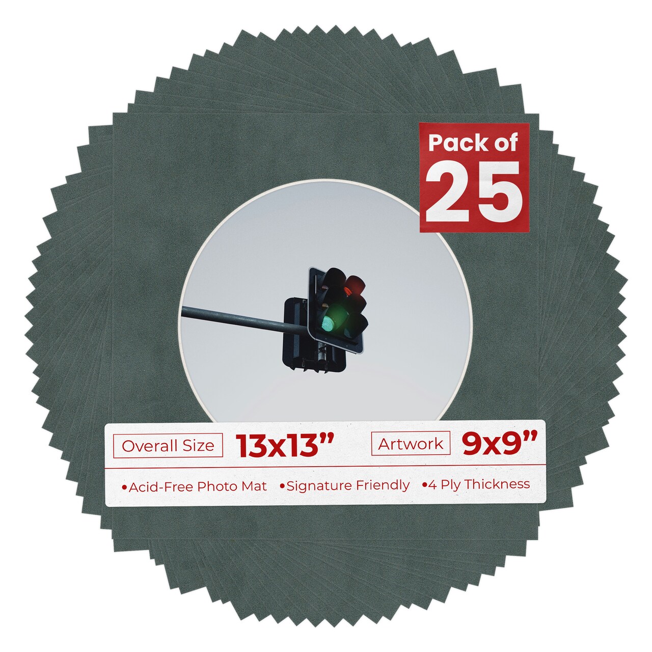 Dark Grey Suede Mat Board for 13x13 Frames - Circle Opening for 9x9 Photos